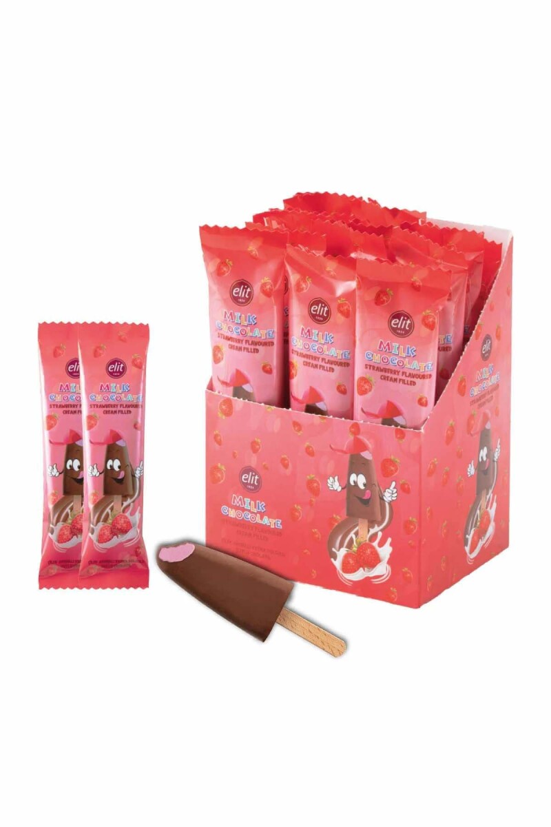 Dondurma Çubuğunda Çilek Krema Dolgulu Sütlü Çikolata Display Kutu 15x30g Glutensiz - 1