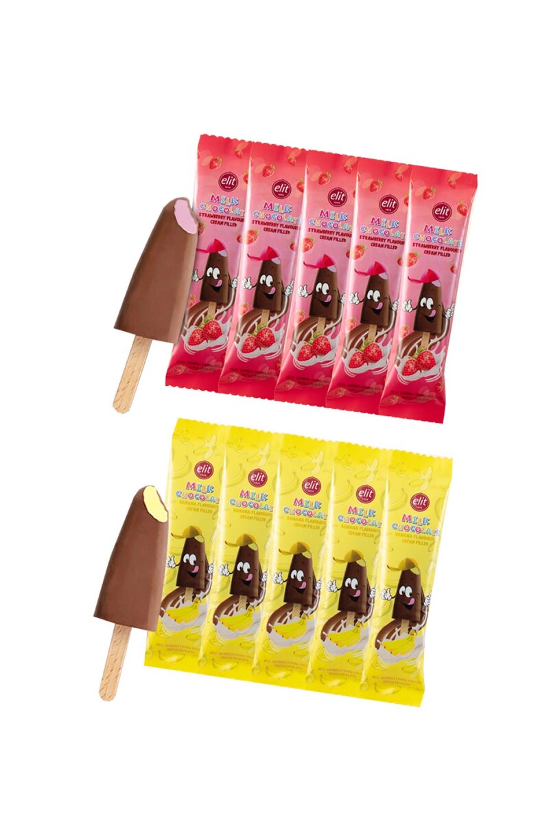 Dondurma Çubuğunda Muzlu ve Çilek Krema Dolgulu Sütlü Çikolata 10'lu Set Glutensiz - 1