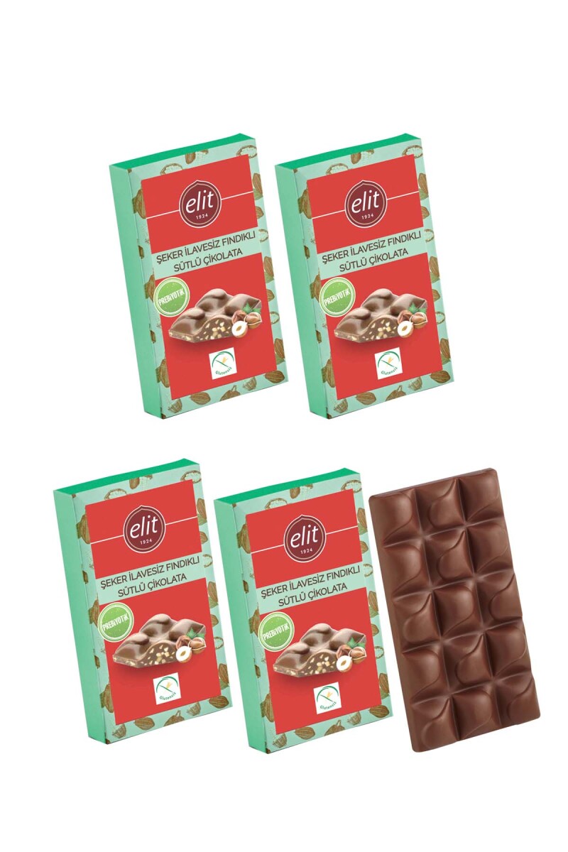 Fındıklı, Şeker İlavesiz ve Prebiyotik Sütlü Çikolata 60g 5'li Set (5x60g) Glutensiz - 1